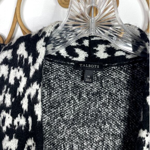 Talbots Open Front Cardigan Black white Leopard Print M - Picture 4 of 7